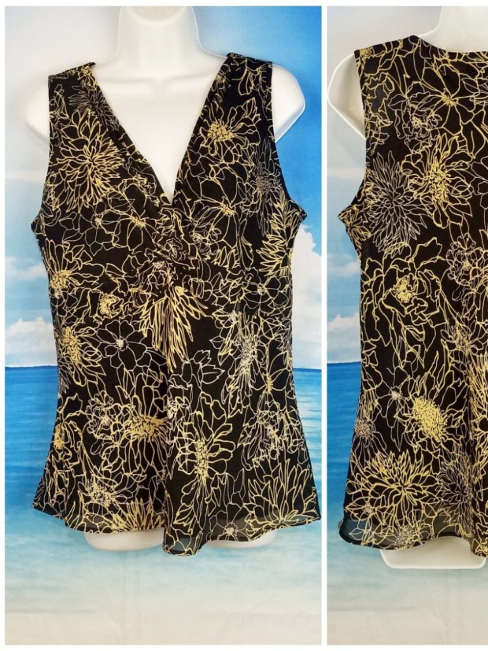 CASUAL CORNER Womans BLACK & GOLD Top LINED shirt FITTED Lightweight size XL 1x